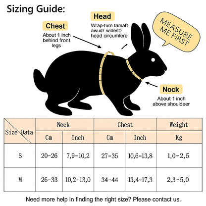 "Does your rabbit also jump in every direction you try to walk? This harness will solve that and make your time together safe and fun."    Safe, comfy and escape-resistant harness set for stress-free outdoor adventures.